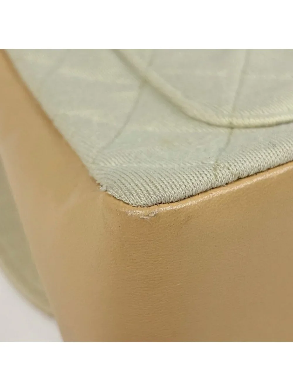 Chanel Shoulder Bag Quilted CC Logo Single Flap Fabric Ivory Beige